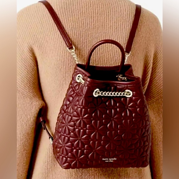 Kate Spade-Bloom-Med Backpack-Smooth Napa Leather-Grenache-Spade Flower - Picture 2 of 7